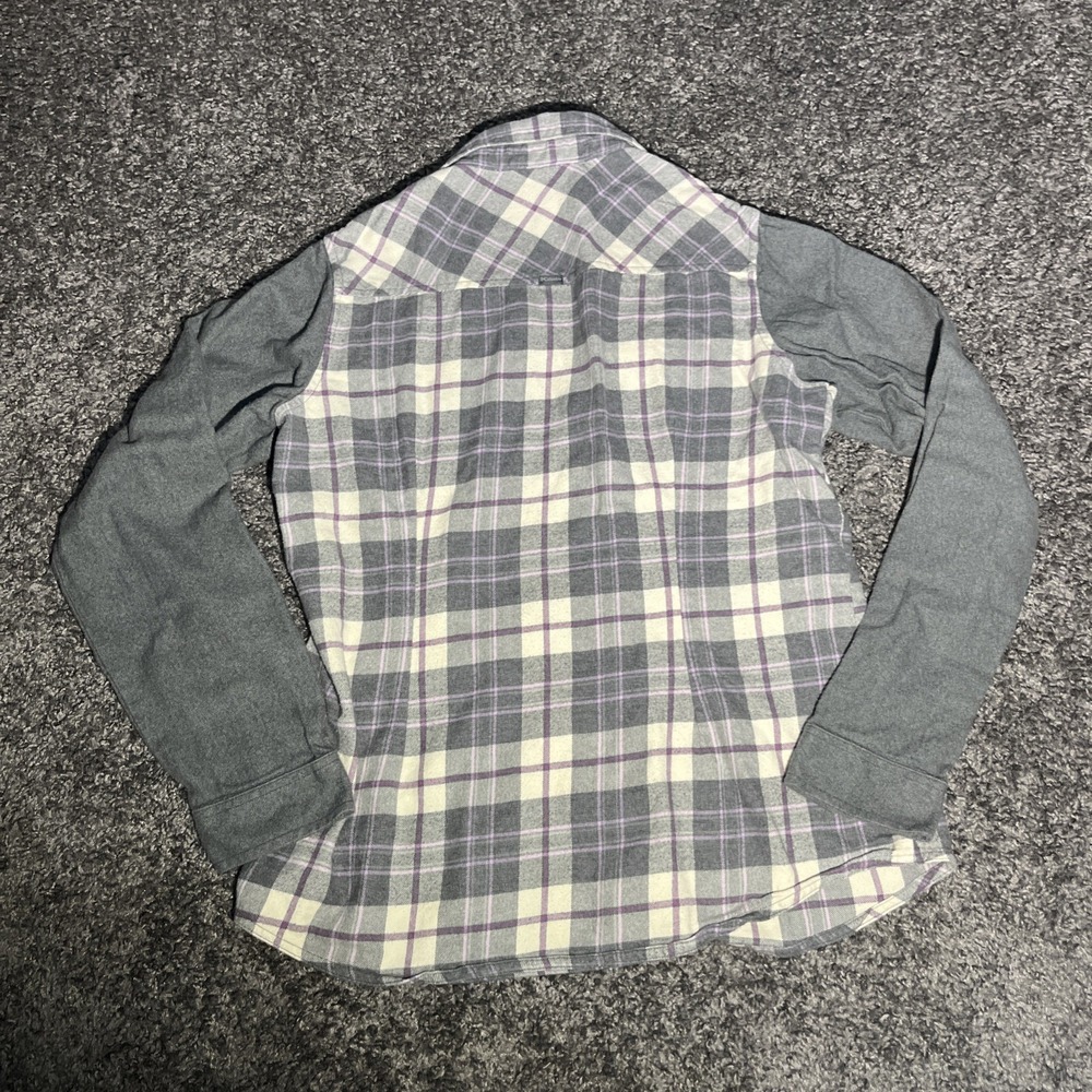 Columbia Flannel Shirt Womens Medium Gray Plaid Button Front Outdoors Cotton - Picture 6 of 7
